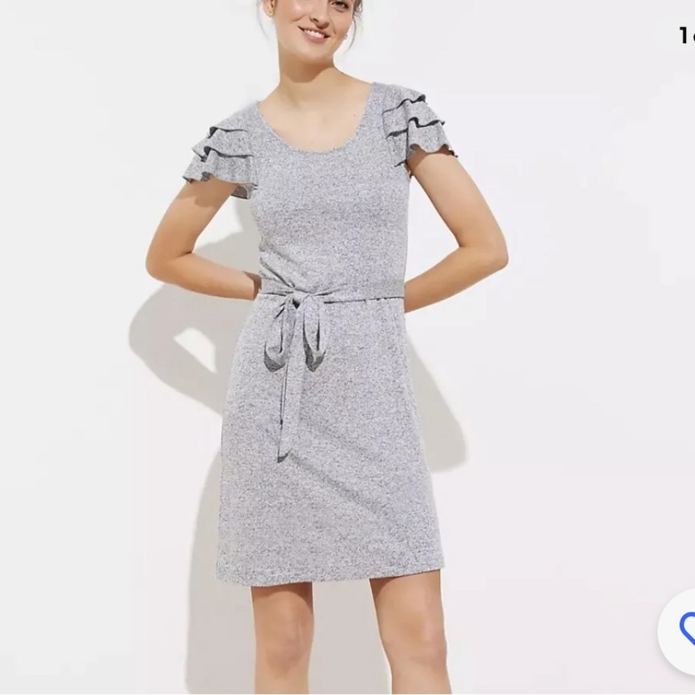 LOFT Short Grey Knit Dress with Ruffle Sleeves